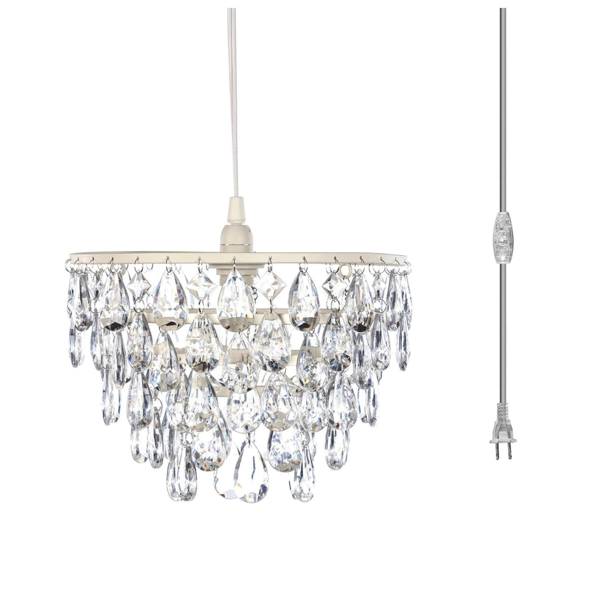 1 Light Crystal White Chandelier *Plug-In