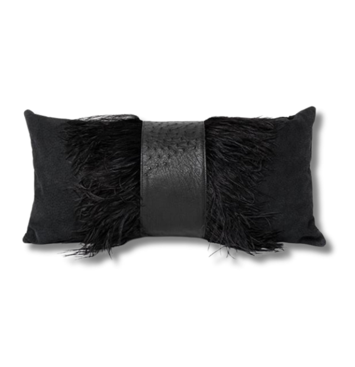 Jolie Ostrich Leather Feather Trim Suede Pillow