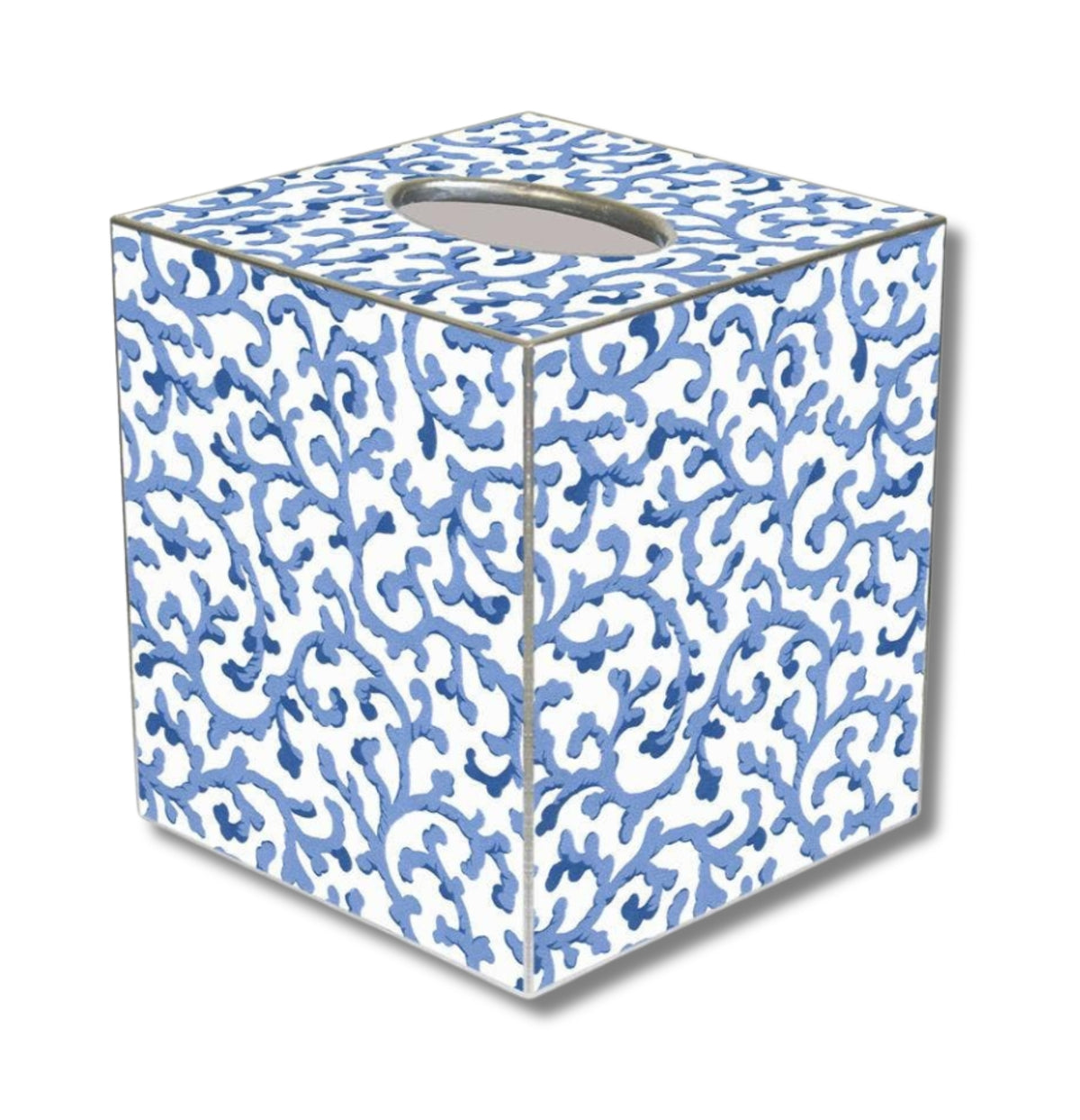 Francis Blue & White Scroll Tissue Box Cover