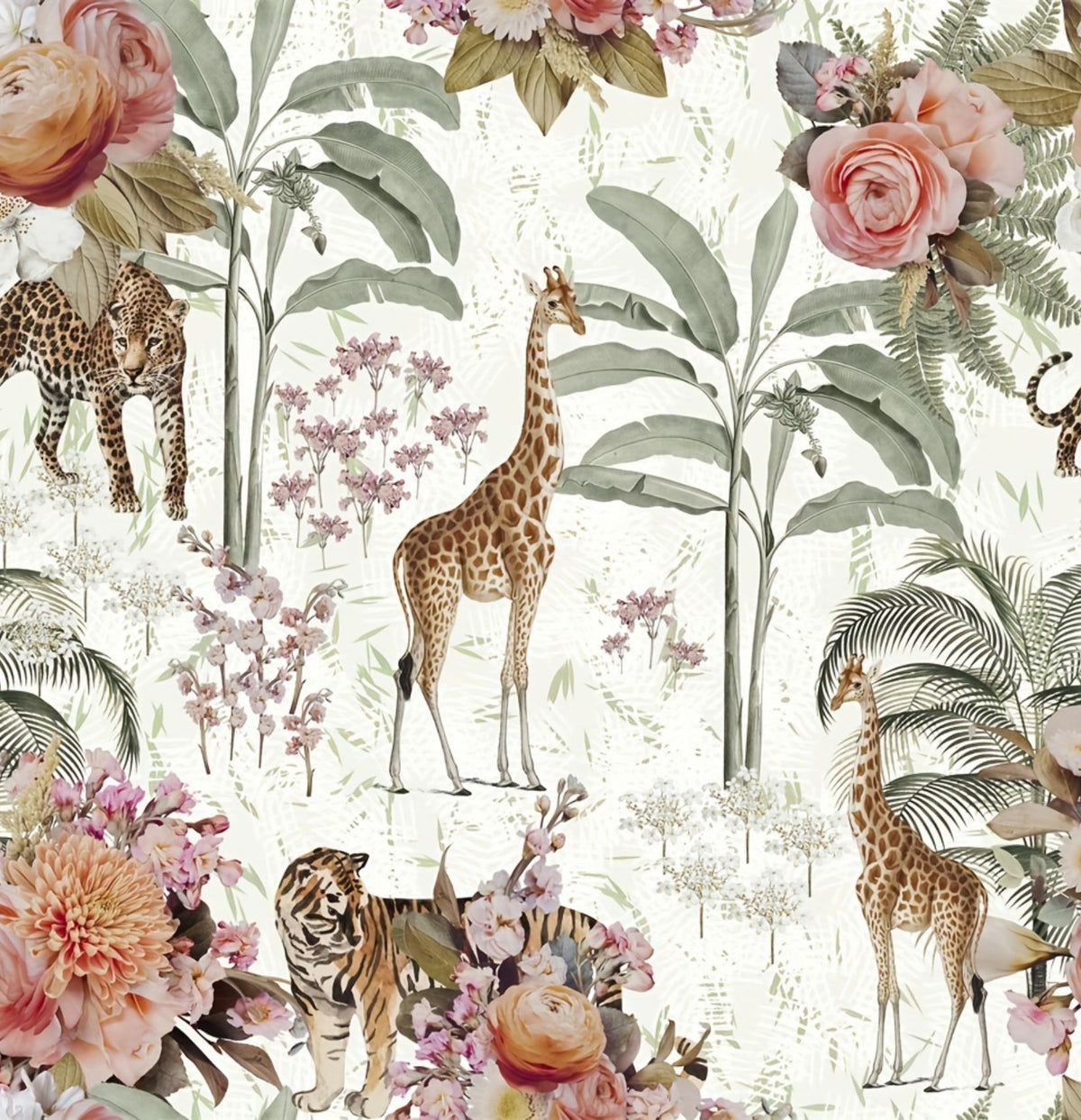 Vintage Floral & Jungle Animal Wallpaper