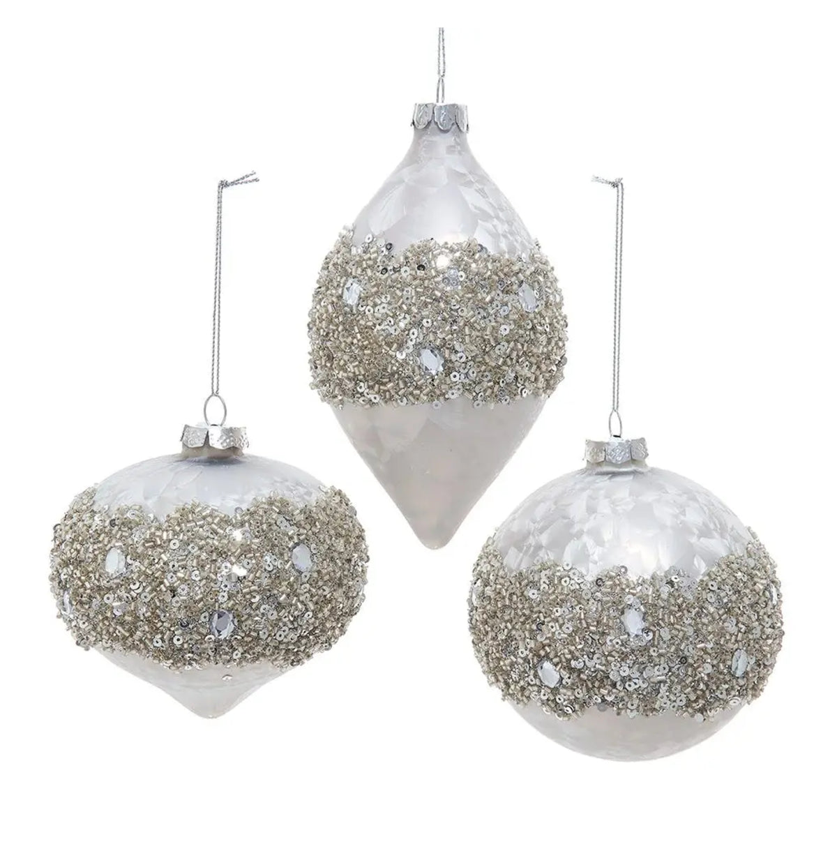 4" Taupe W/ Glitter Ornament Set (Case of 6)