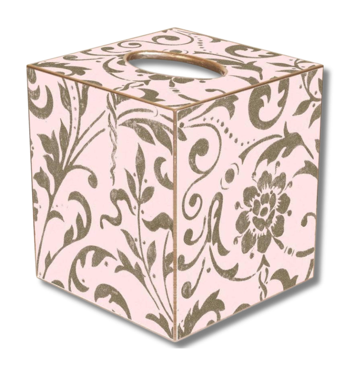 Estelle Pink & Taupe Damask Tissue Box Cover