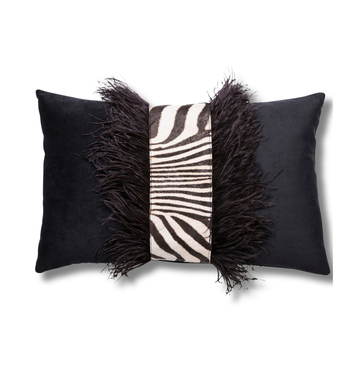 Aerin Zebra Hide Feather Trim Velvet Pillow