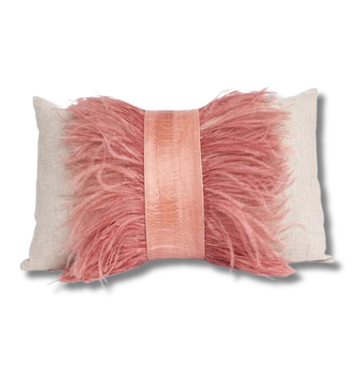 Spencer Ostrich Trim Linen Pillow Blush