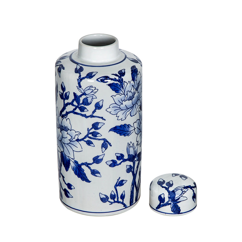 Blue White Magnolia Jar