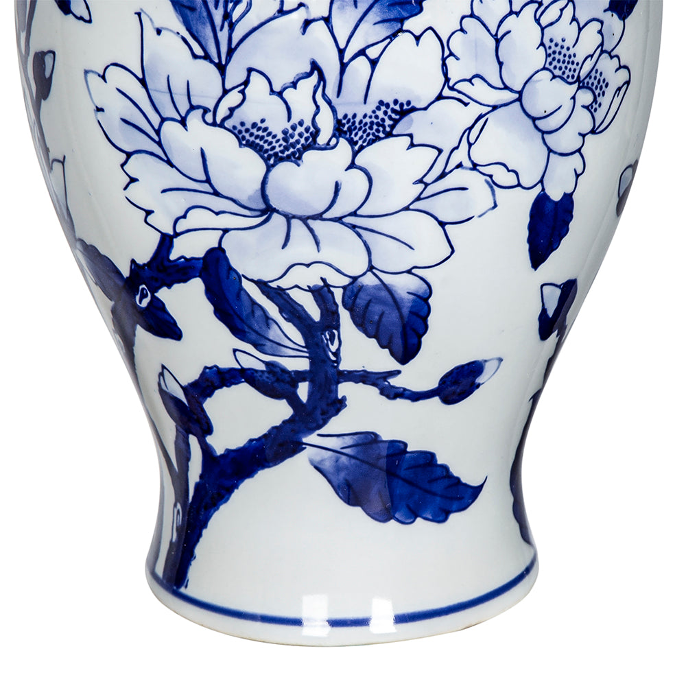 D6.5x10" Blue and White Magnolia Pattern Accent Vase