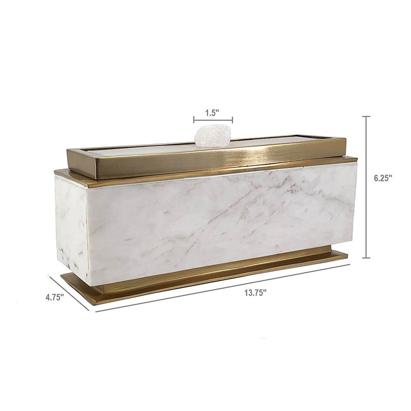 Elegant White Marble Lidded Box with Gold Accents