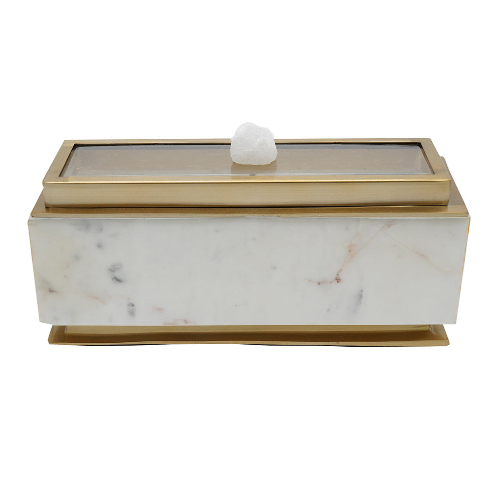 Elegant White Marble Lidded Box with Gold Accents