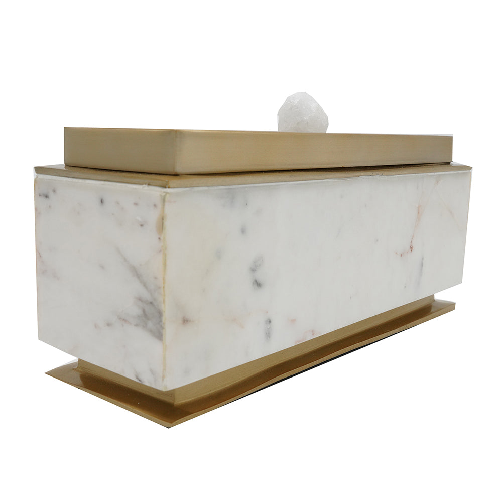 Elegant White Marble Lidded Box with Gold Accents