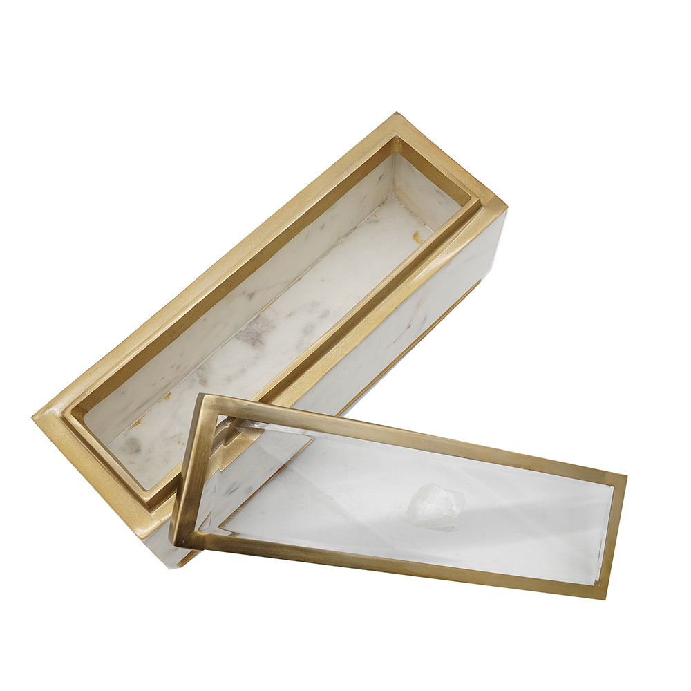 Elegant White Marble Lidded Box with Gold Accents