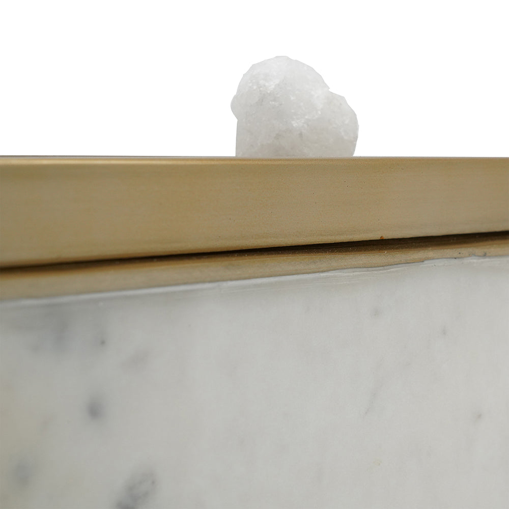 Elegant White Marble Lidded Box with Gold Accents