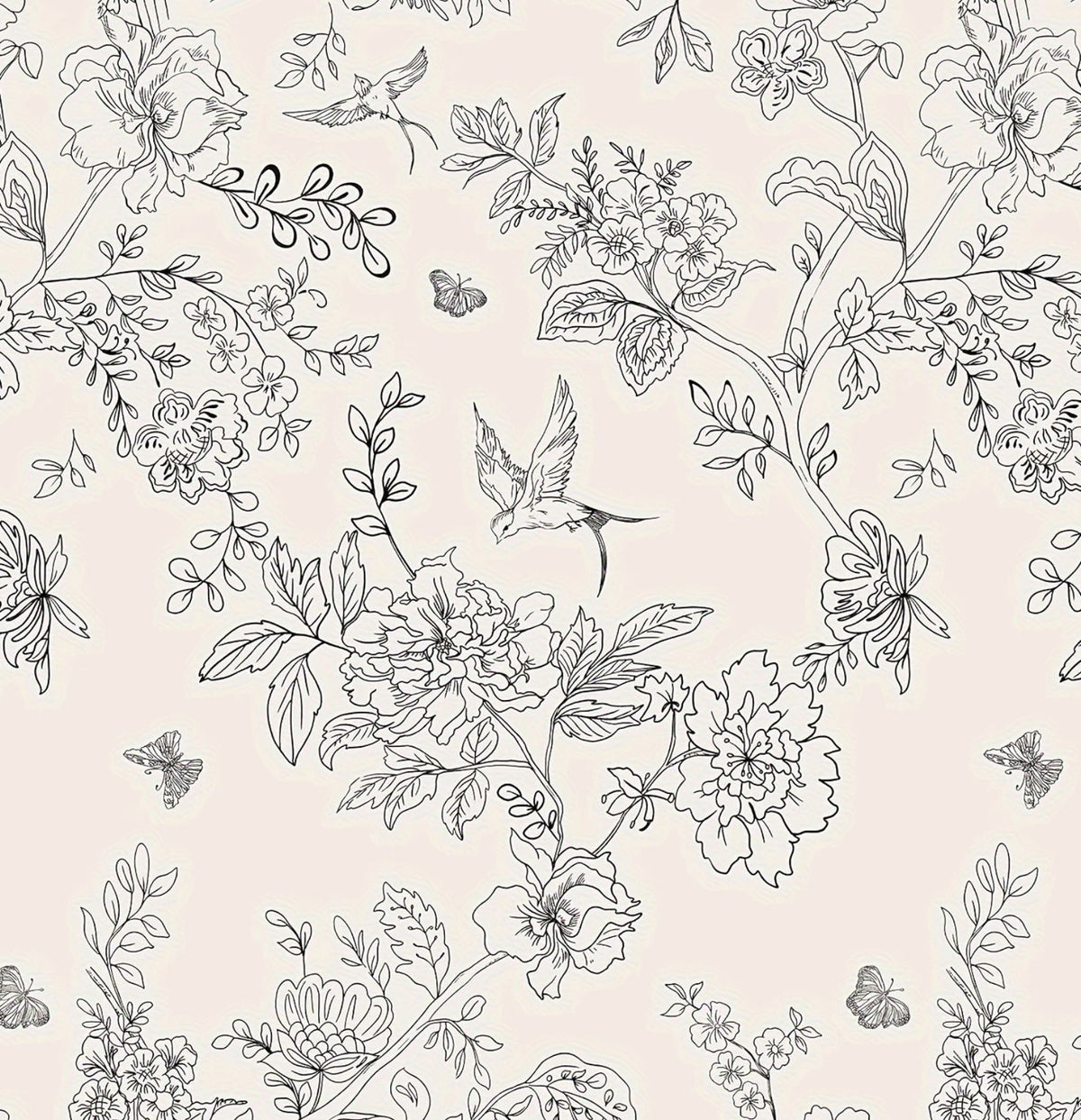 Black & White Chinoiserie Floral Wallpaper