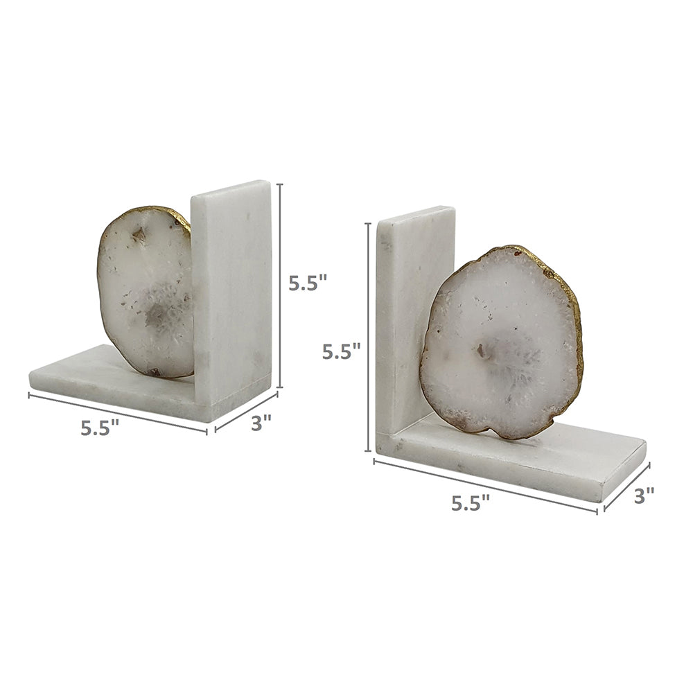 Polished White Agate & Marble Bookends