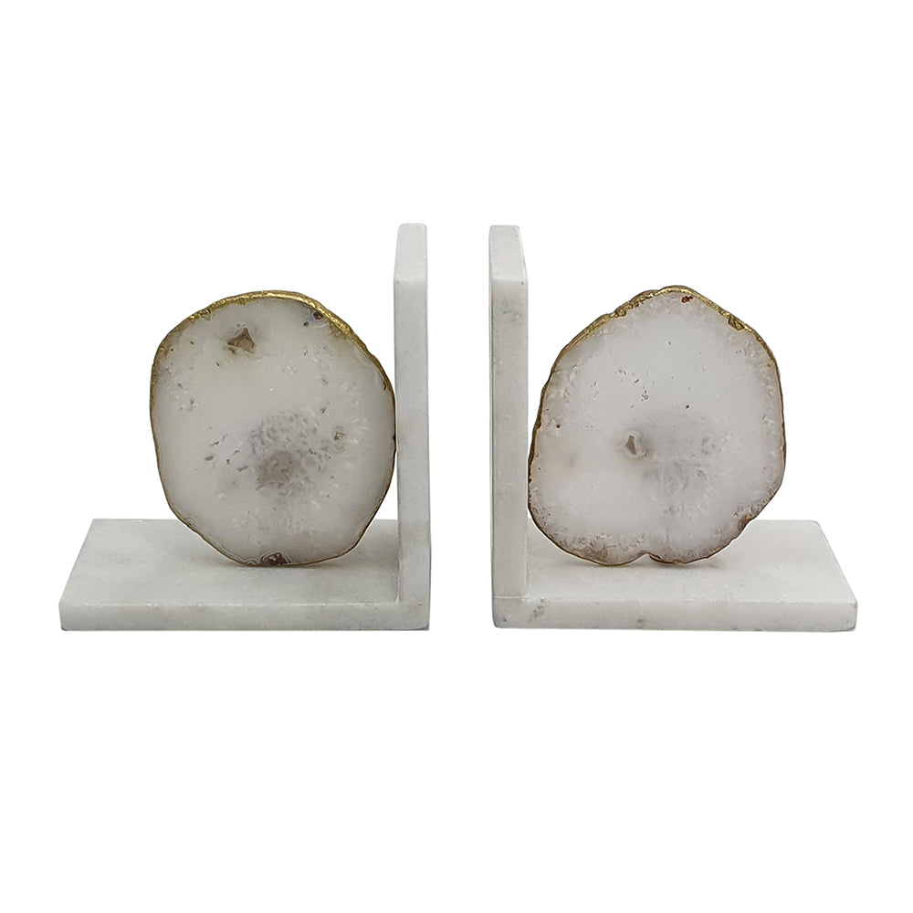 Polished White Agate & Marble Bookends