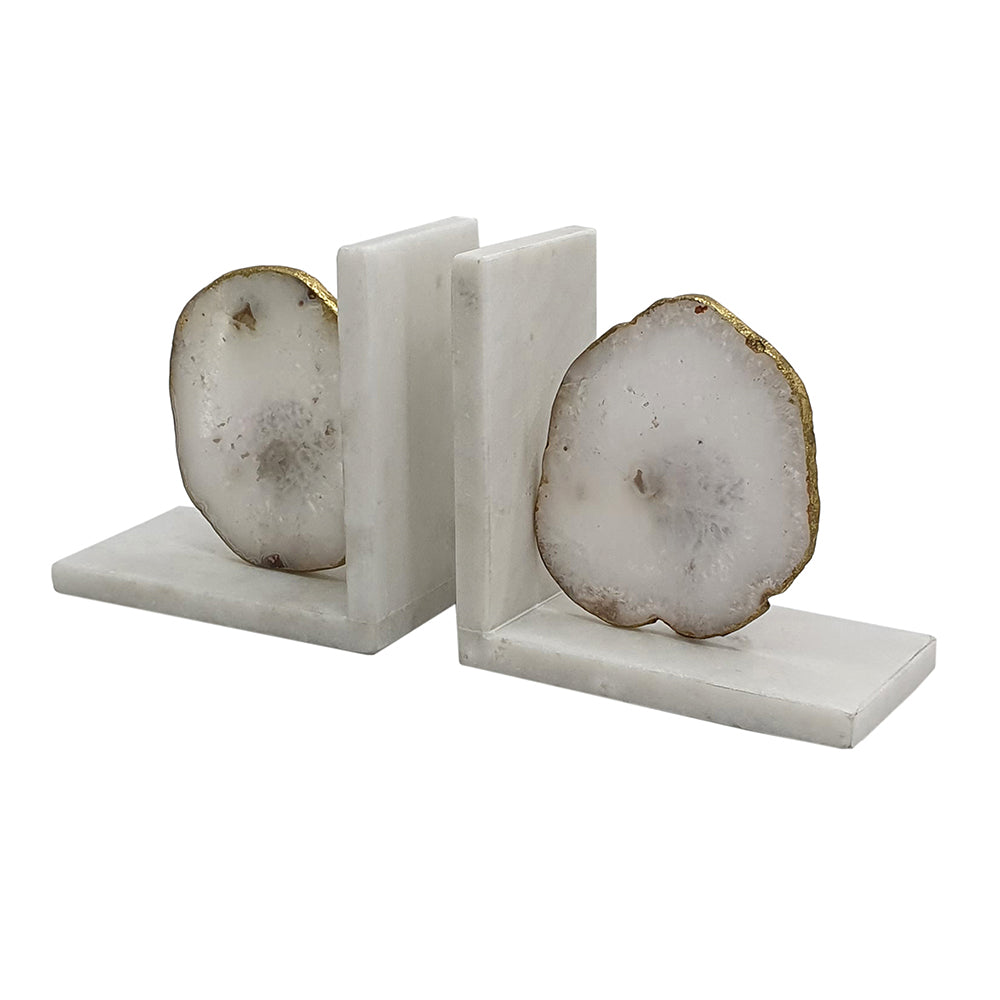 Polished White Agate & Marble Bookends