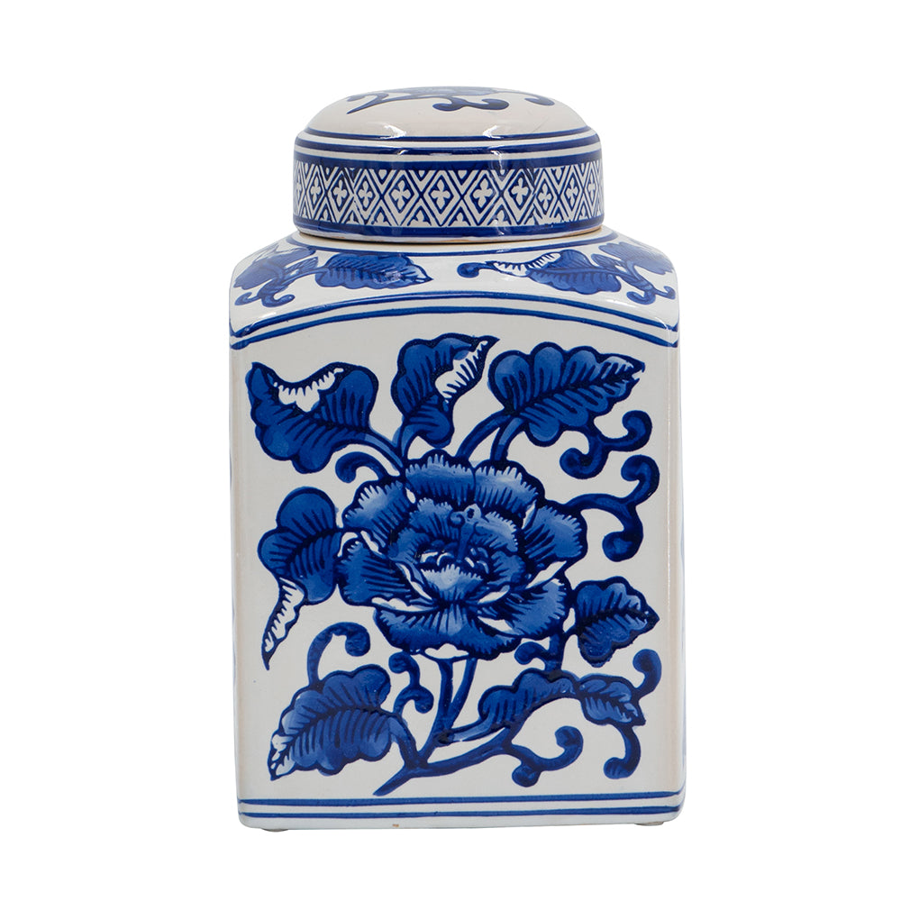 Blue Floral Ceramic Canister 7.5"x7.5"x9"