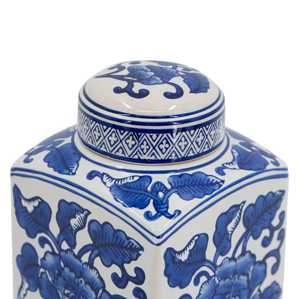 Blue Floral Ceramic Canister 7.5"x7.5"x9"