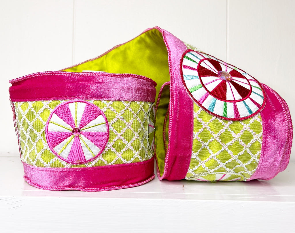 Candy Lime Green & Pink Solid Velvet Ribbon