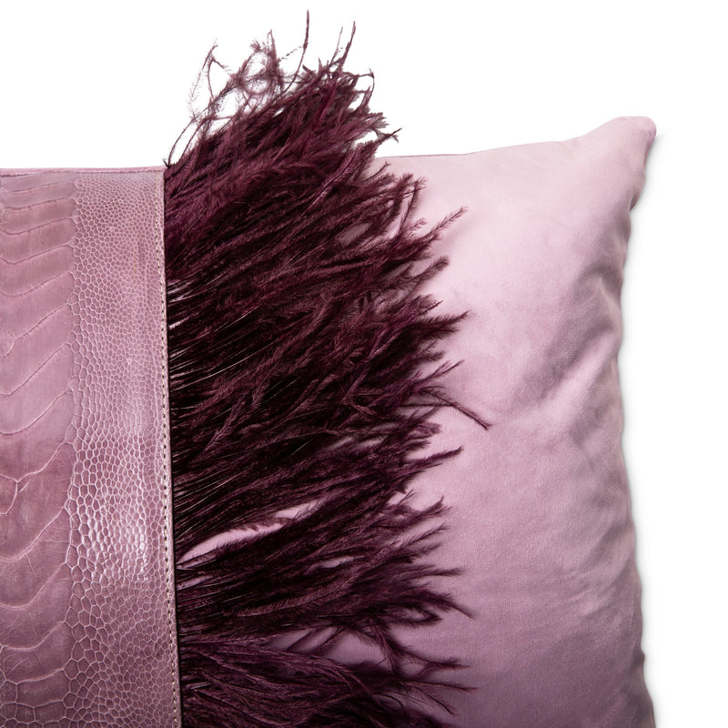 Ostrich Trim Velvet Pillow