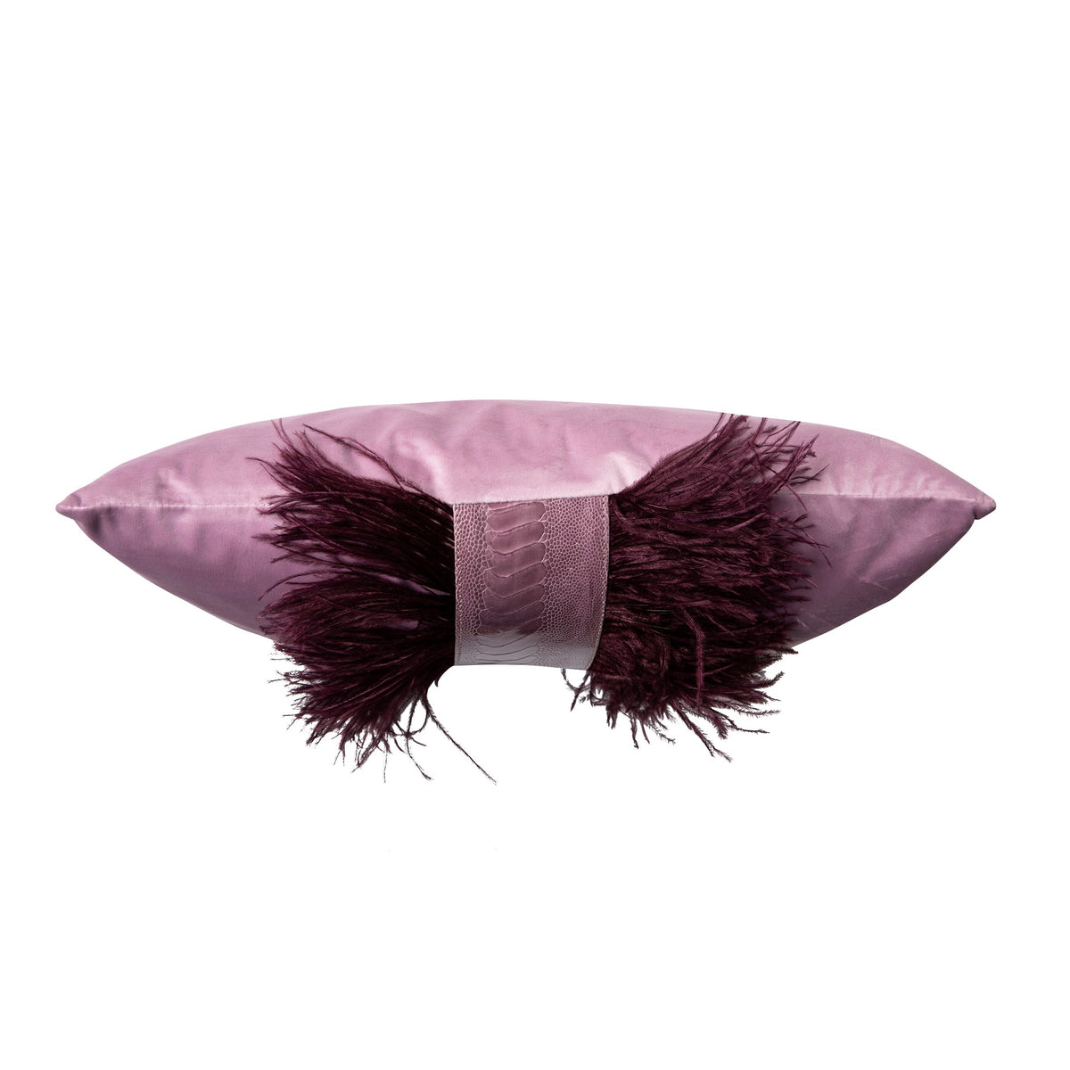 Ostrich Trim Velvet Pillow