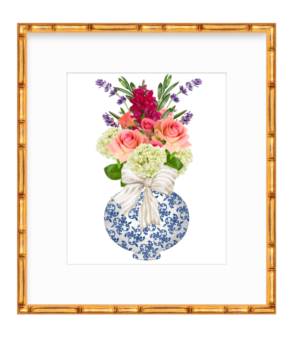 Sylvia Print II - Chinoiserie Vase w/ Purple Arrangement & Natural Bow