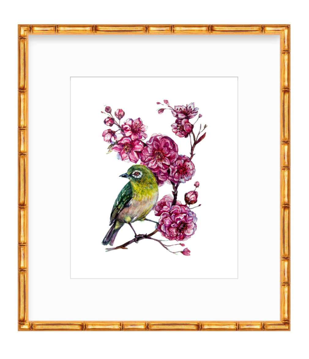 Beatrice Print - Watercolor Bird and Fuchsia Flowers