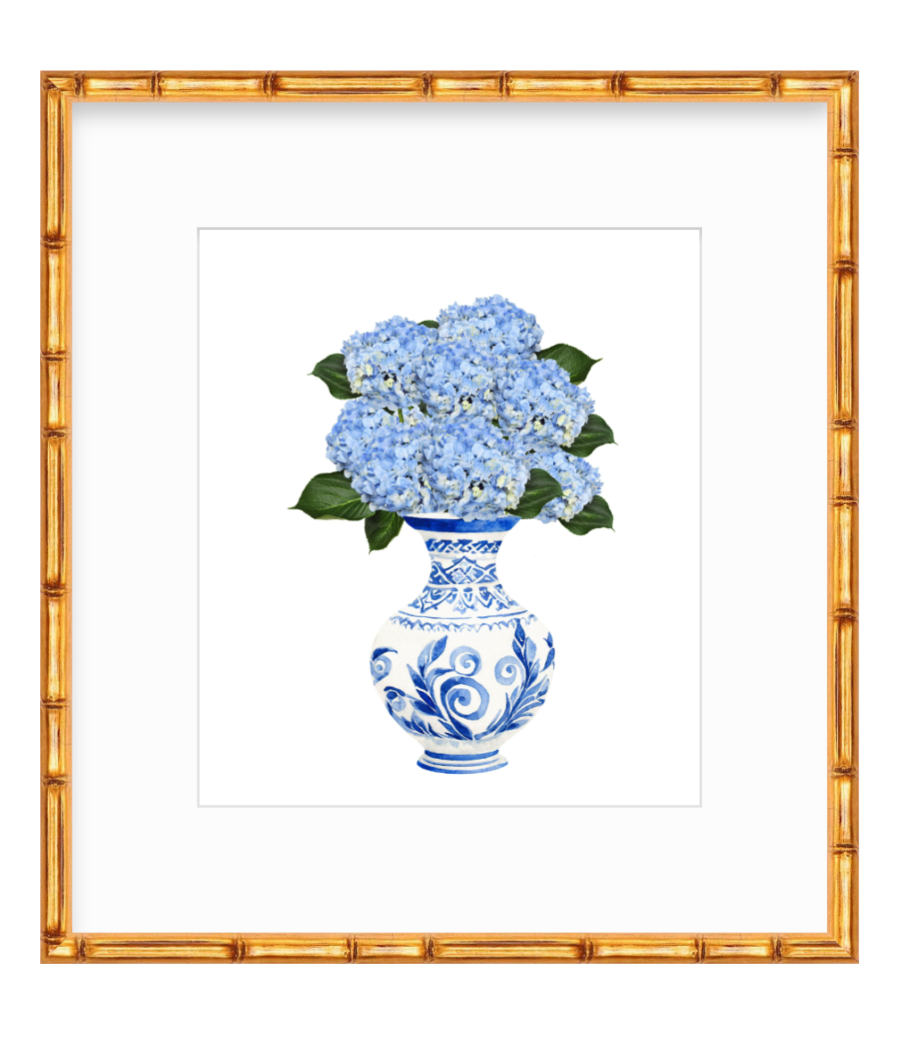 Florence Print - Chinoiserie Vase w/ Blue Hydrangeas