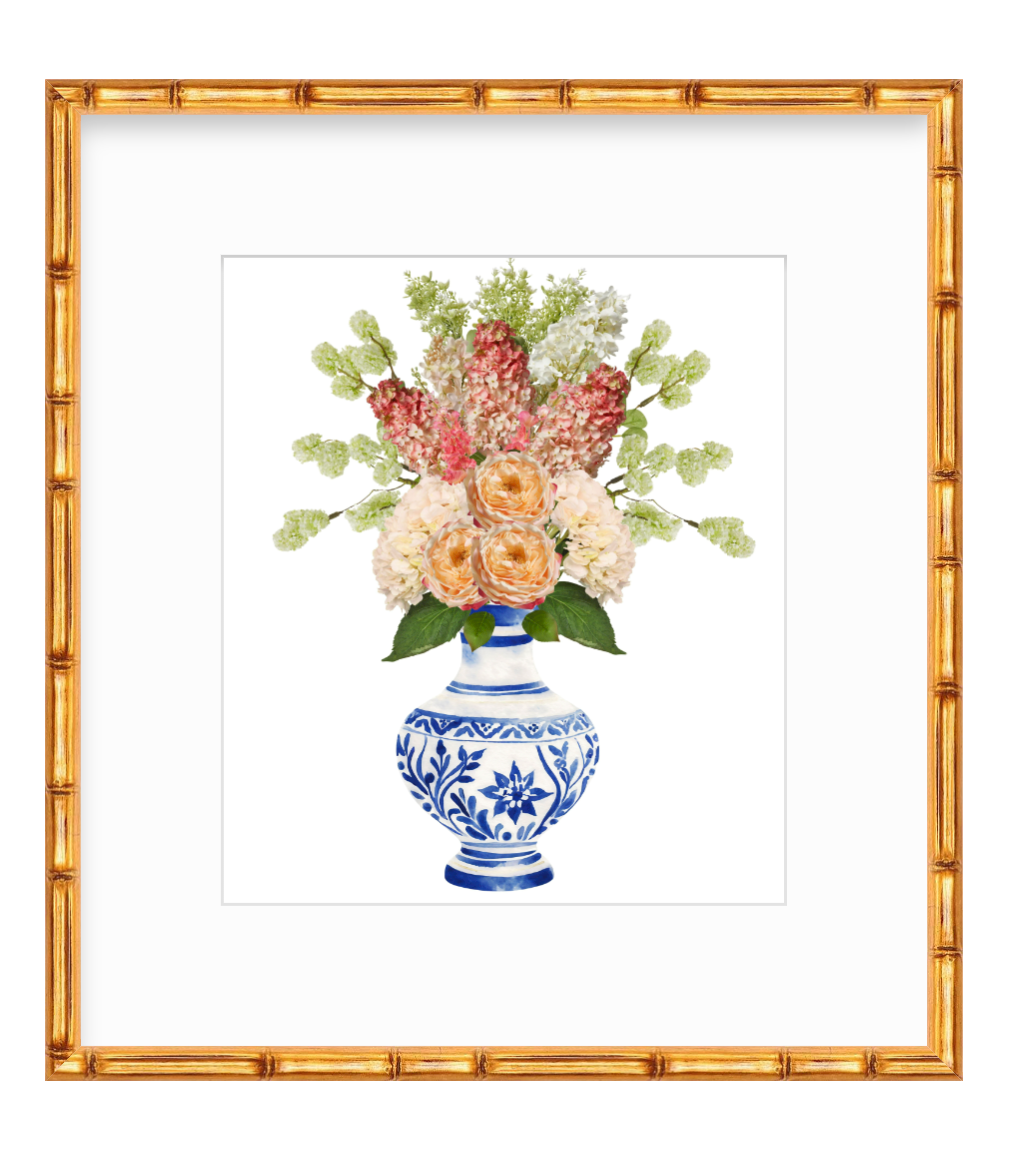 Imogene Print - Chinoiserie Vase w/ Multi-Colored Flower Arrangement