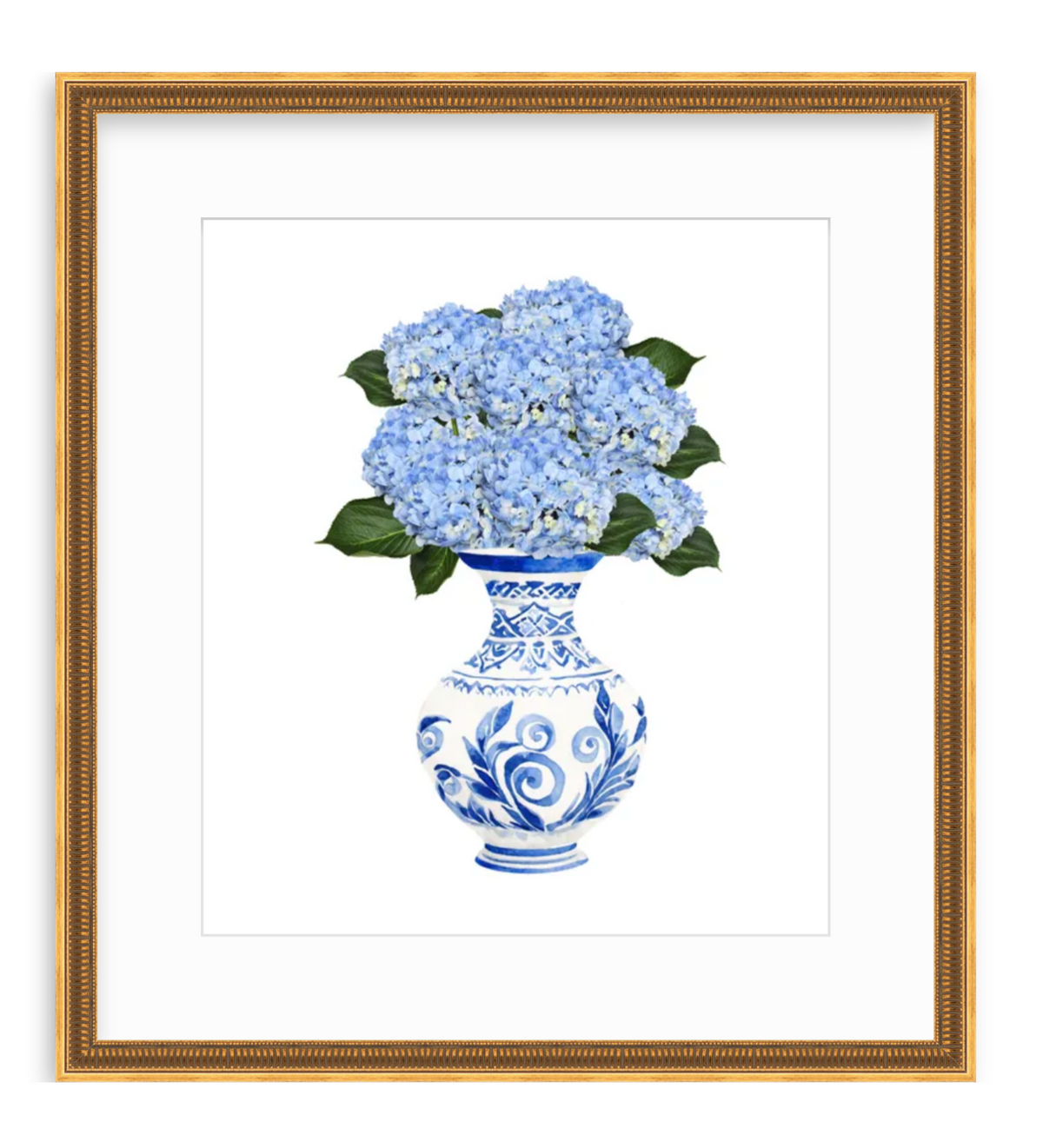 Framed Hydrangea Print | Florence Print - Chinoiserie Vase w/ Blue Hydrangeas