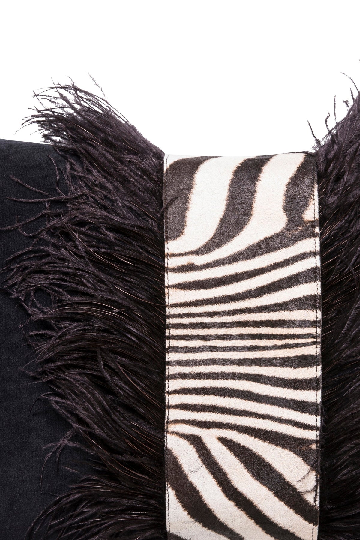 Zebra Hide Feather Trim Velvet Pillow