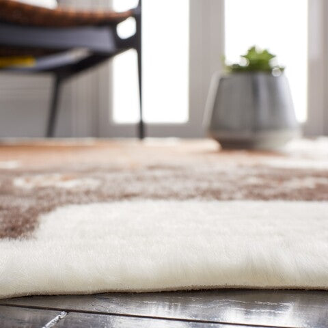 Luxurious Ivory and Dark Brown Faux Cow Hide Area Rug