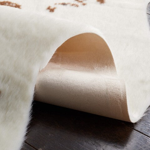 Luxurious Ivory and Dark Brown Faux Cow Hide Area Rug