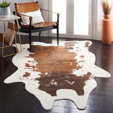 Luxurious Ivory and Dark Brown Faux Cow Hide Area Rug