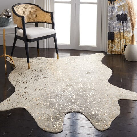 Elegant Grey and Beige Faux Cow Hide Area Rug