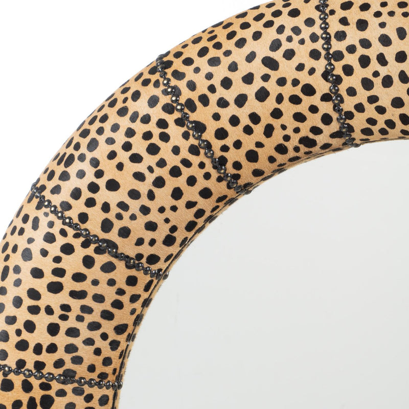 Exotic Cheetah Print Round Mirror with Antique Brass Frame