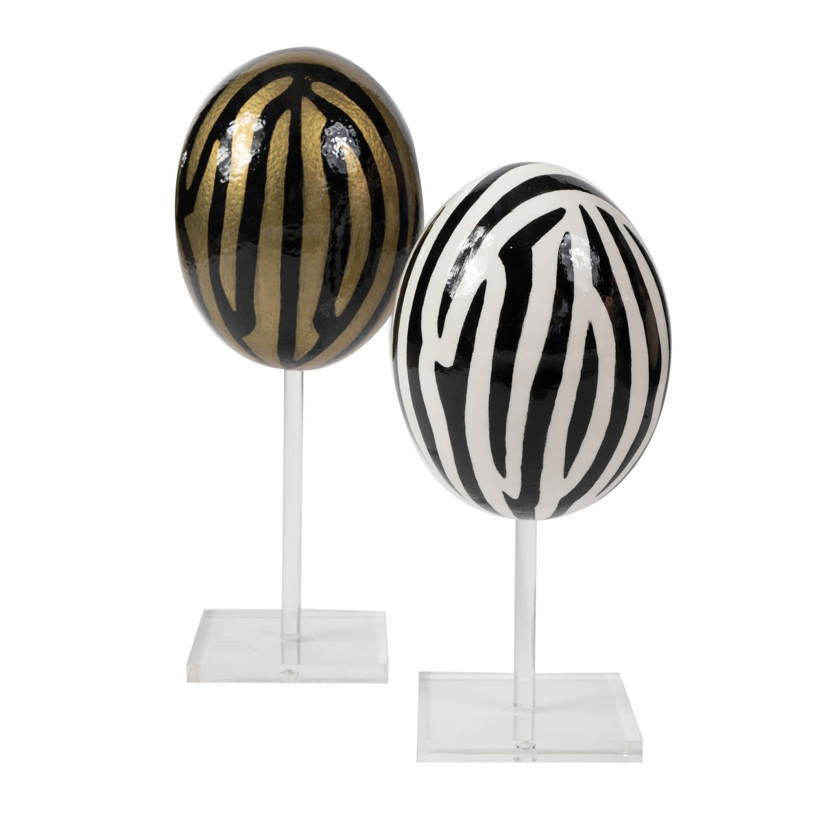 Handpainted Ostrich Egg Black White Zebra