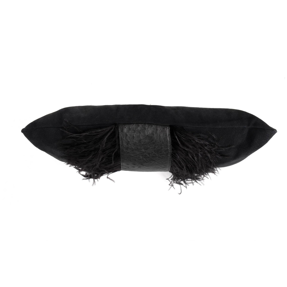 Ostrich Leather Feather Trim Suede Pillow