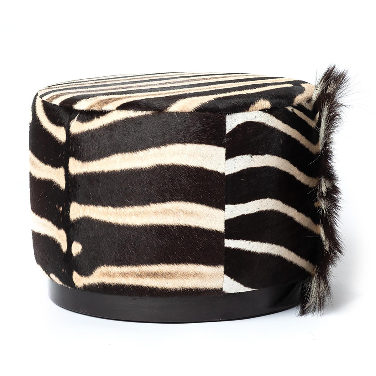 Luxurious Round Zebra Hide Ottoman for Chic Decor