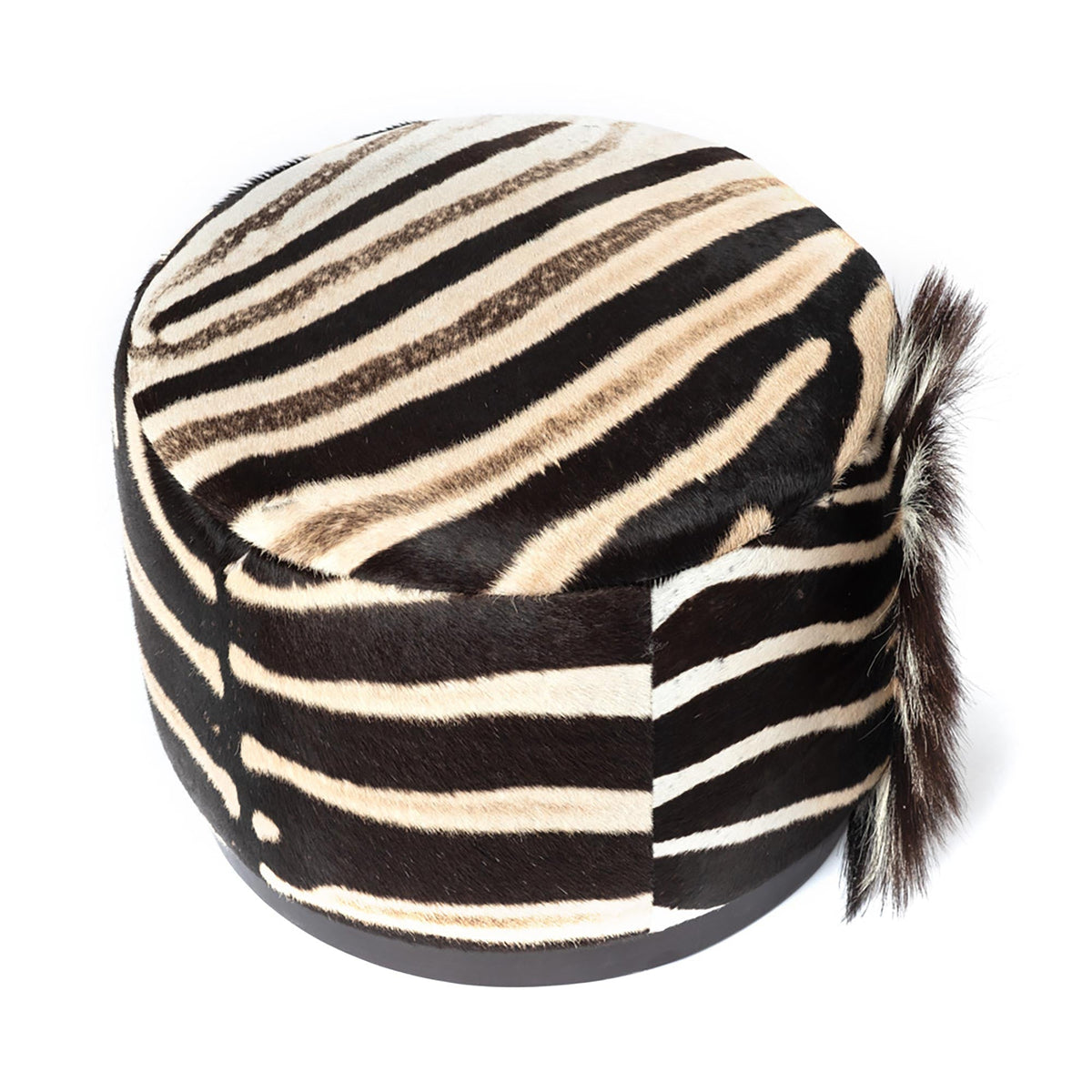 Luxurious Round Zebra Hide Ottoman for Chic Decor