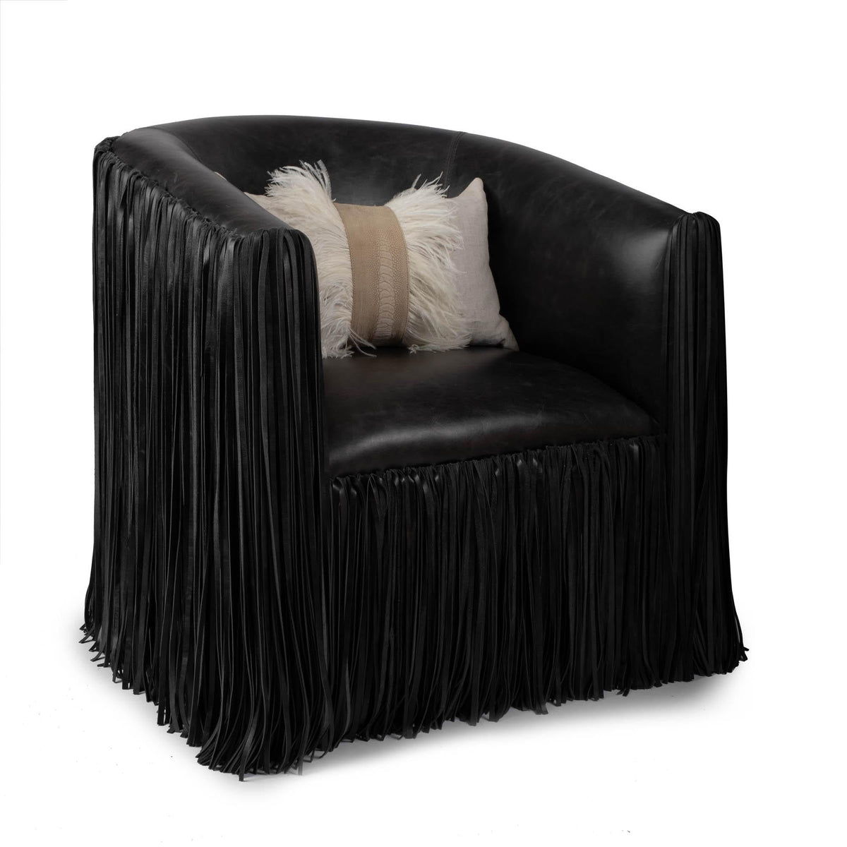 Shaggy Leather Swivel Accent Chair