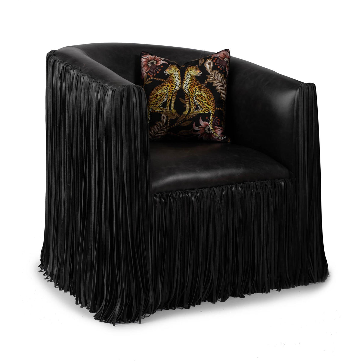 Shaggy Leather Swivel Accent Chair